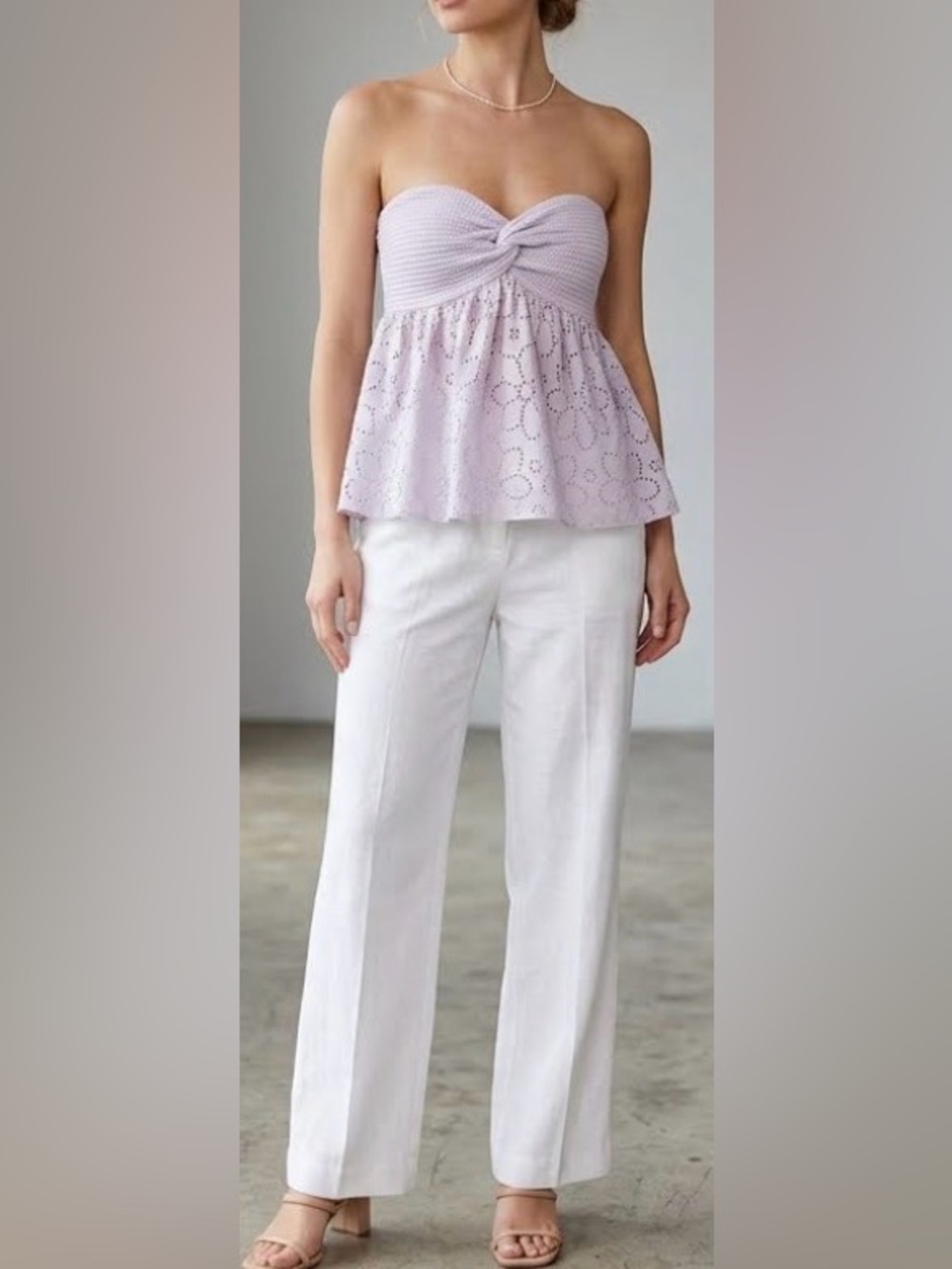Cream Eyelet Knit Bandeau Tank Top